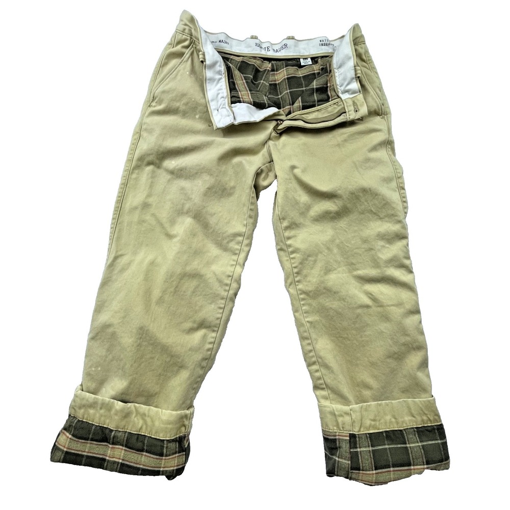 Eddie Bauer Men's Flannel Lined Chino Pants 33X30 Legend Wash Tan WORK HUNTING